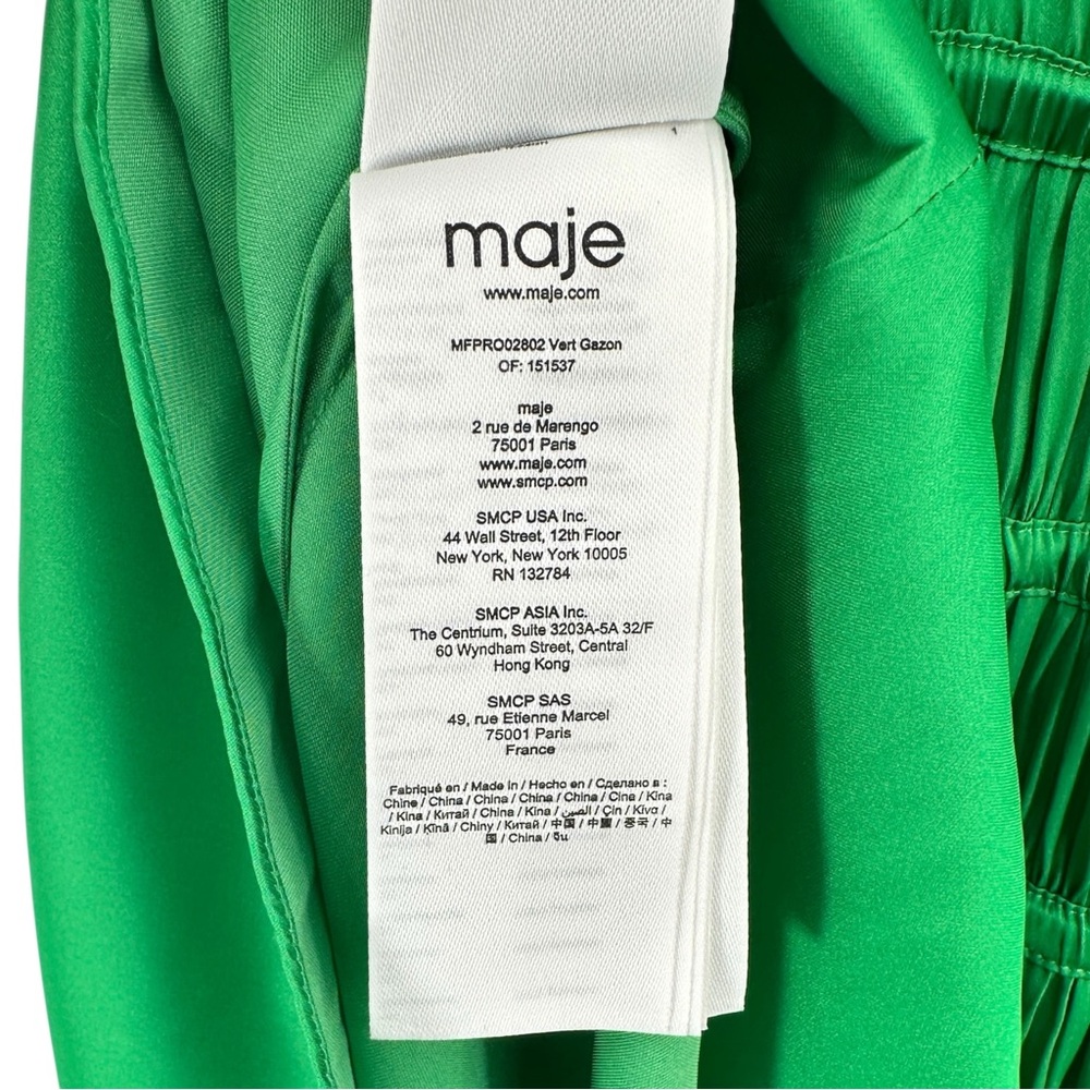 [relisted] Maje Bright Green Pleated Effect Puff Sleeve Flowy Satin Maxi Dress - Picture 11 of 12